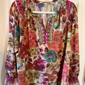 Coldwater Creek Floral Blouse in Red, Green, and Orange